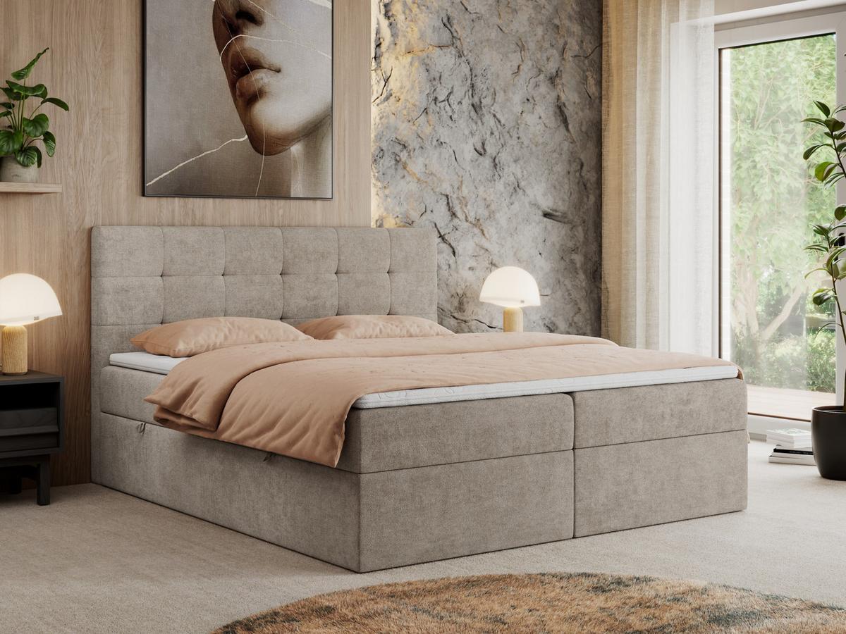BOXBETT CENTO 200/200 Beige Strukture - H4 - Beige, Holz/Textil (200/200cm) - MKS