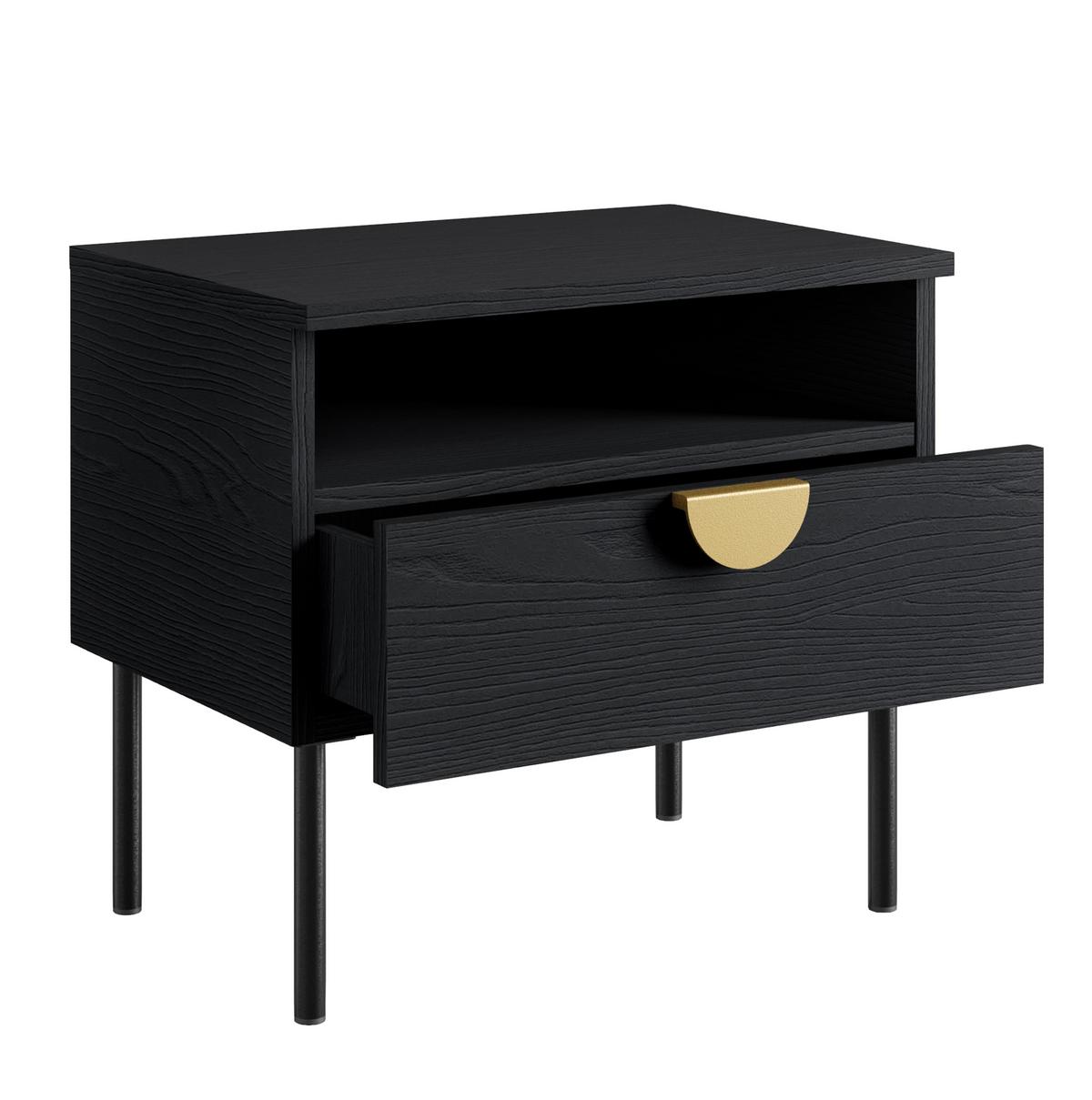 NACHTTISCH Brunelli 2S Schwarz 50/45,5/43,5 cm – 2er Set - Schwarz, Holzwerkstoff/Metall (50/45.5/43.5cm) - AX Living