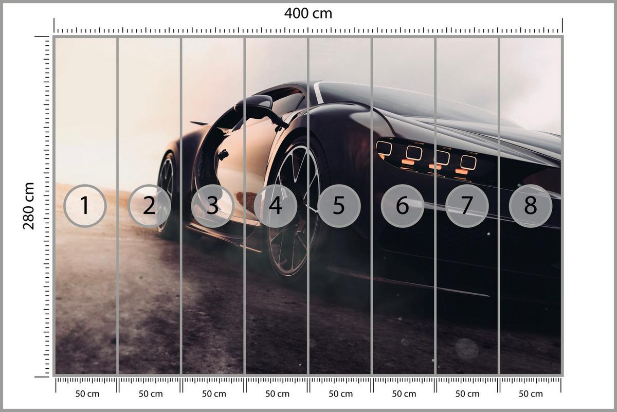 FOTOTAPETE für Jugendzimmer Schwarzer Sportwagen Wüste Luxus Auto Sand 400x280 - Gelb/Weiß, Papier (400/280cm) - Muralo