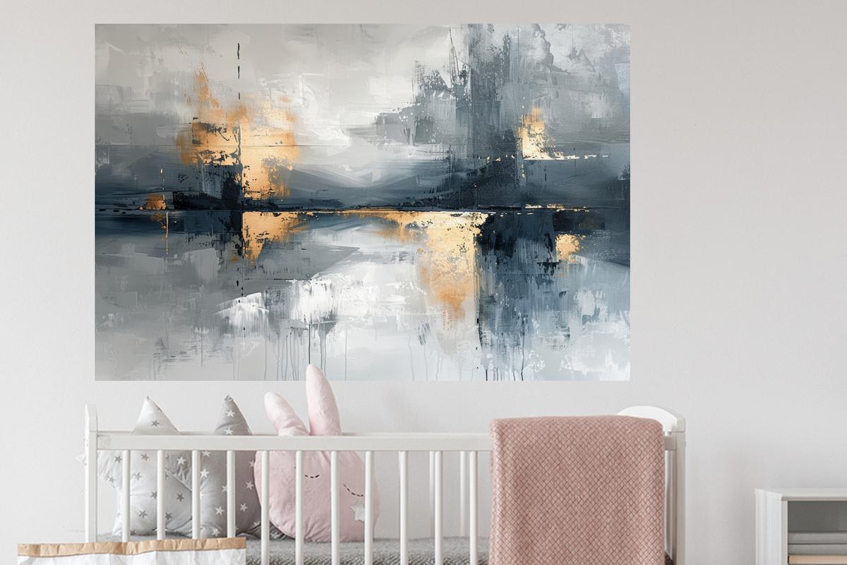 WANDTATTOO Kunst - Grau - Gold - Abstrakt Wandsticker 120x80 cm - Dunkelgrau, Kunststoff (120/80/0.1cm) - MuchoWow