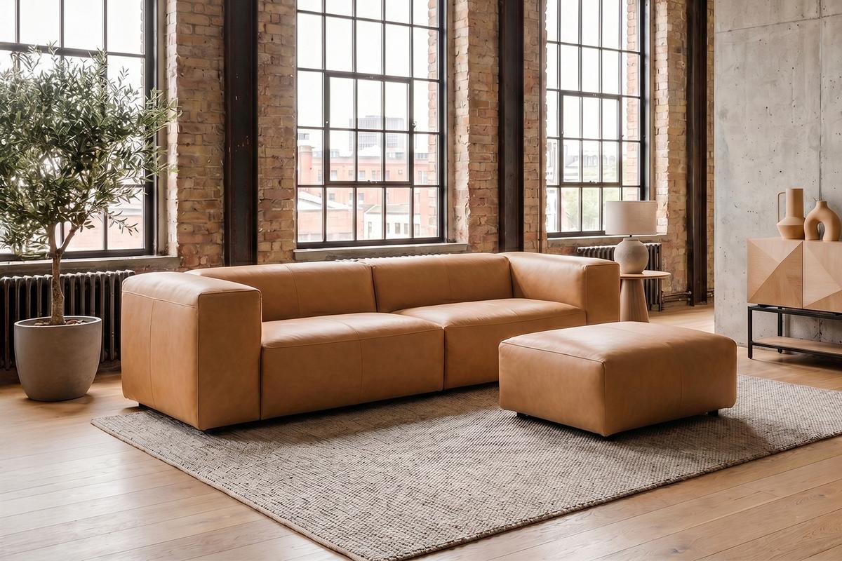SOFA CELESTE Braun Leder - Schwarz/Braun, Leder/Kunststoff (302/114cm) - KAWOLA