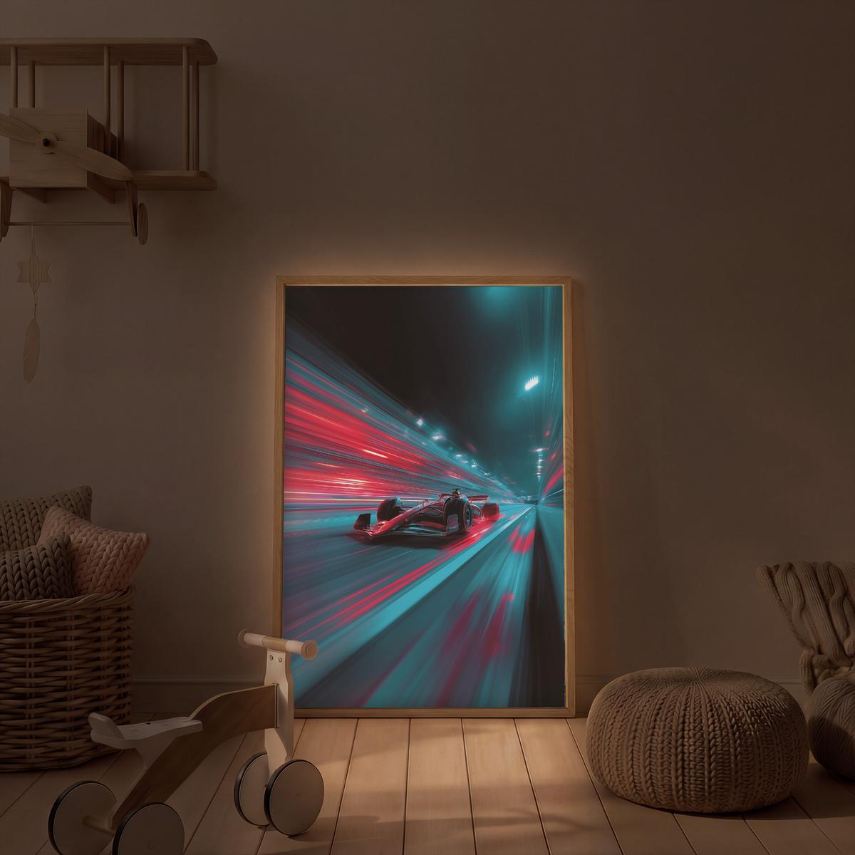 WANDLEUCHTE MIT AKKU Rennwagen - Rot - Geschwindigkeit 60x90 cm - Türkis, Holzwerkstoff (60/90/8cm) - OnlyWow