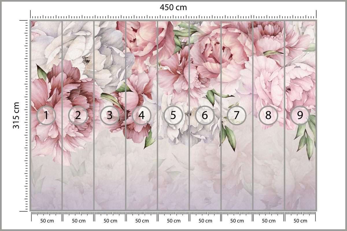 FOTOTAPETE für Schlafzimmer Rosa Zarte Pfingstrosen Natur 450x315 - Violett/Rosa, Papier (450/315cm) - Muralo