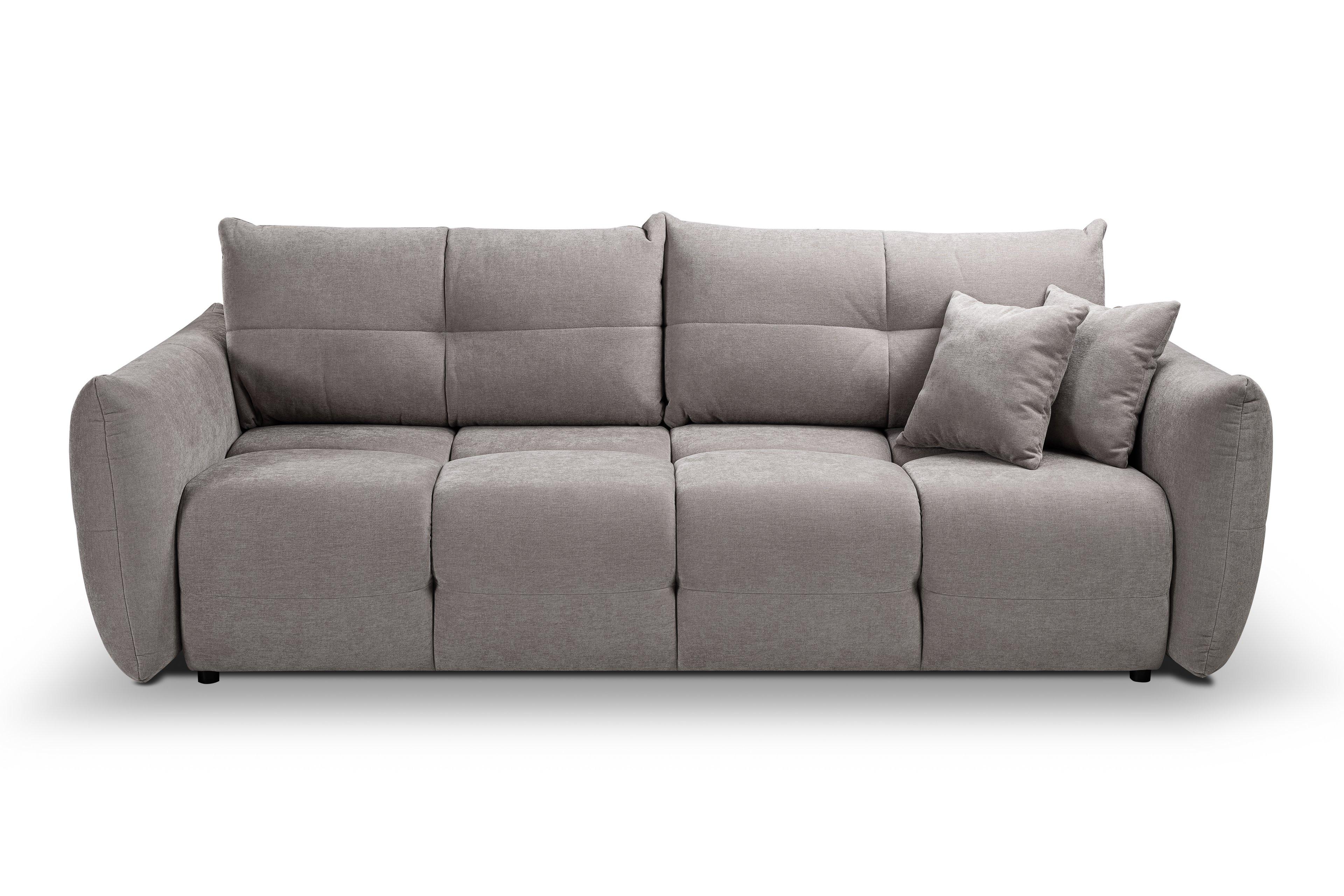 BETTSOFA MODA Beige Chenille-Stoff mit Schlaffunktion - Beige, Holz (245/86/110cm) - MASSENO