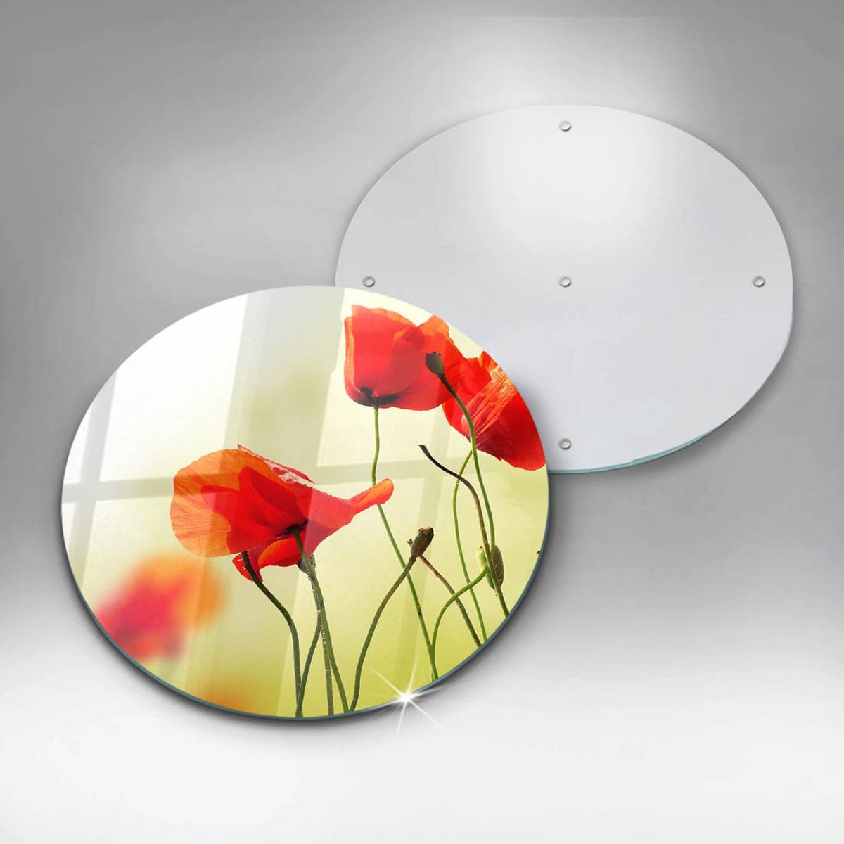 GLASPLATTE Ø 30 cm Rote Blumen - Hellgelb, Glas (30/30cm) - Wallfluent