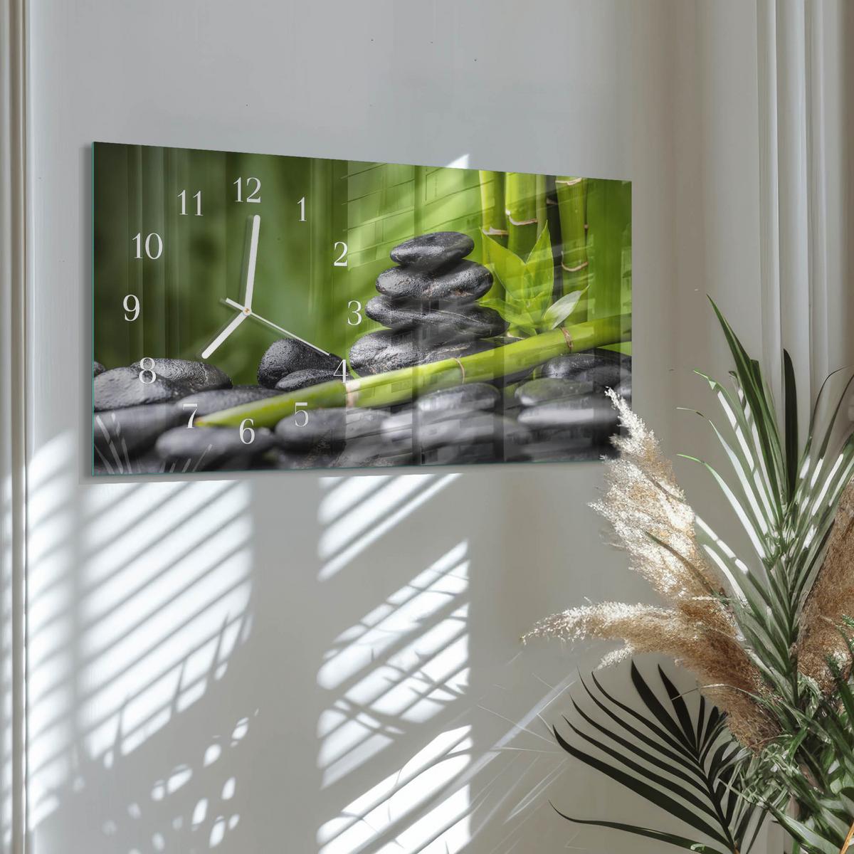 WANDUHR aus Glas 60x30 cm - Zen-Steine - Grün, Glas (60/30/0.4cm) - TULUP