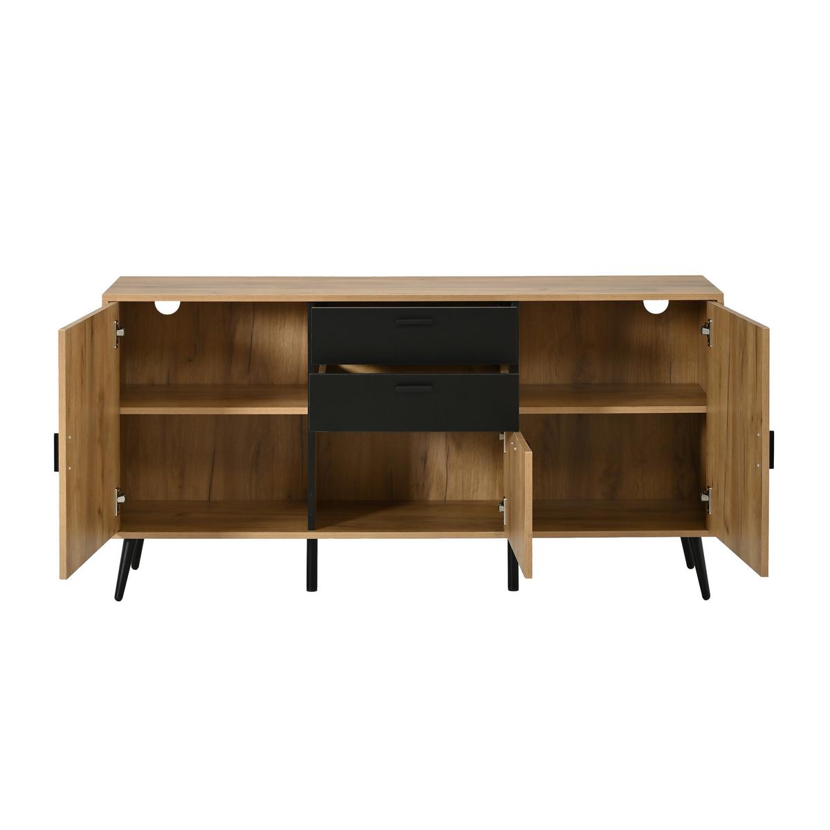 SIDEBOARD 140cm Holz/Schwarz mit 2 Schubladen, 3 Türen & 7 Fächern - Naturfarben, Holzwerkstoff (140/67/35cm) - Urban Meuble