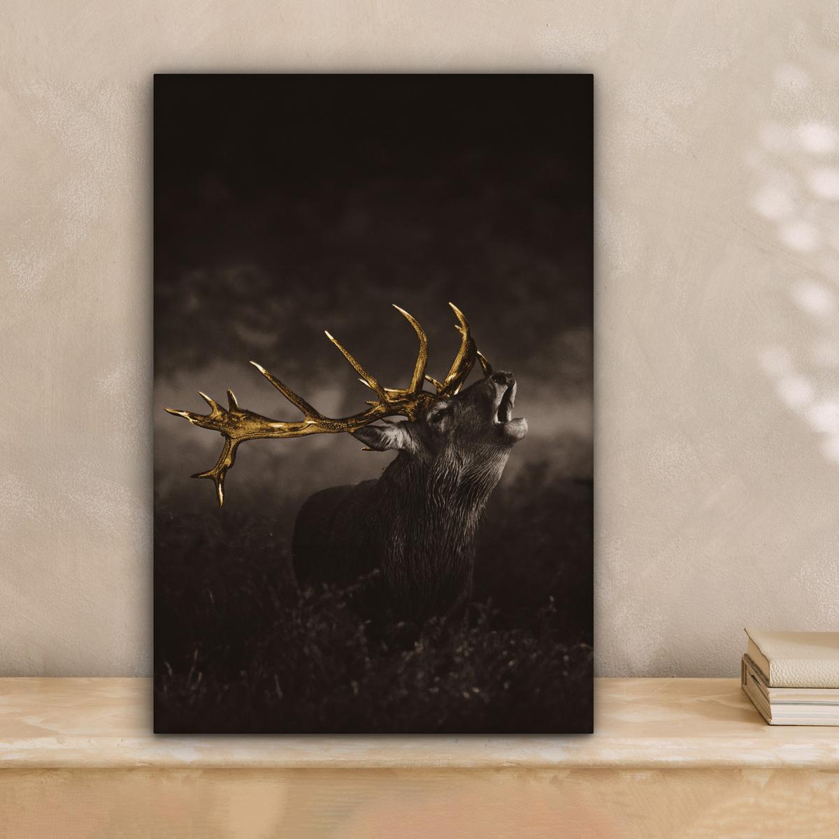 LEINWANDBILD Rotwild - Schwarz - Gold Deko Wohnzimmer 20x30 cm - Braun, Textil (20/30cm) - MuchoWow