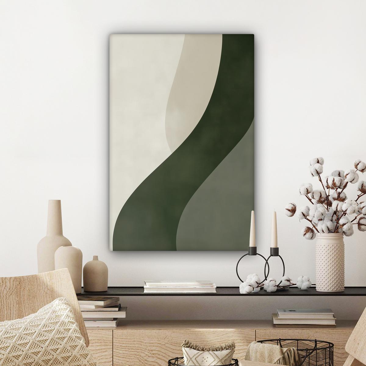 LEINWANDBILD Japandi - Grün - Abstrakt - Modern Wanddeko Schlafzimmer 60x90 cm - Salbeigrün, Textil (60/90cm) - MuchoWow