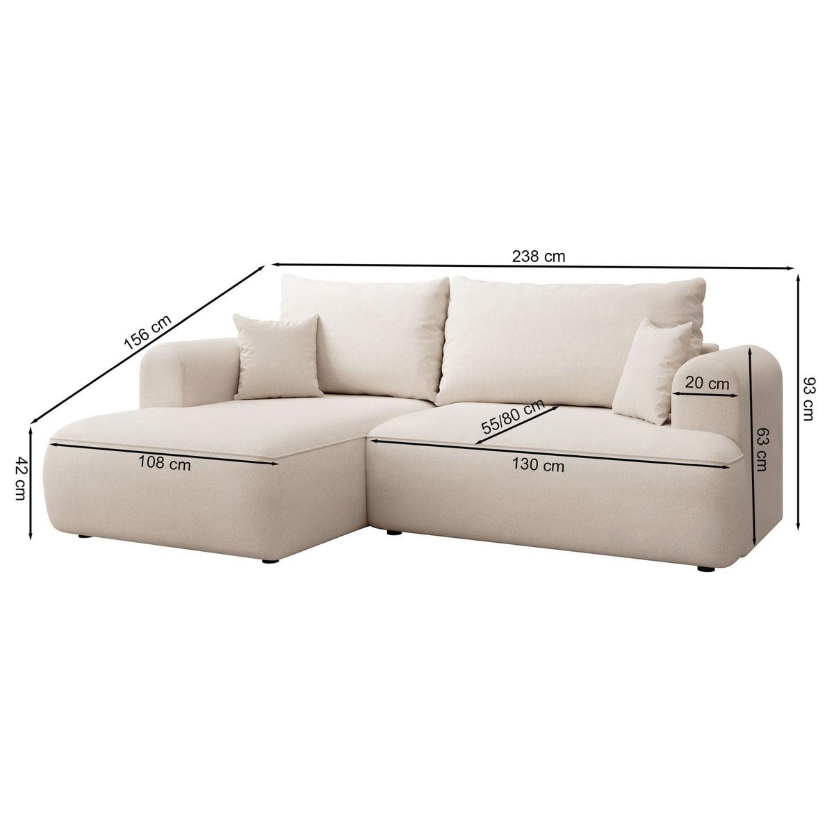 ECKSOFA Ovo Mini Hellgrau links - Hellgrau/Schwarz, Kunststoff/Textil (238/156cm) - Selsey
