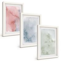 BILDER SET 3er Set - 20x30 cm Weißer Rahmen - Pastellfarbene Aquarellstrukturen - Weiß, Kunststoff (20/30cm) - TULUP