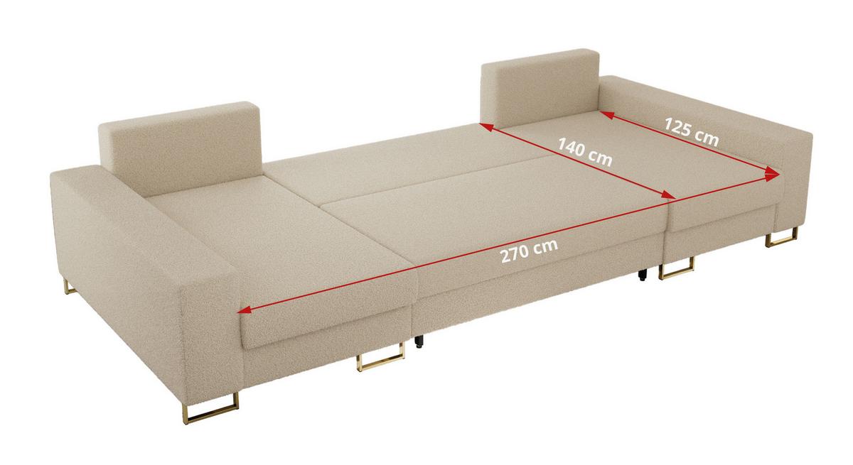 WOHNLANDSCHAFT DORIAN U Bouclé Beige - Beige/Goldfarben, Textil/Metall (312/85/138cm) - MKS