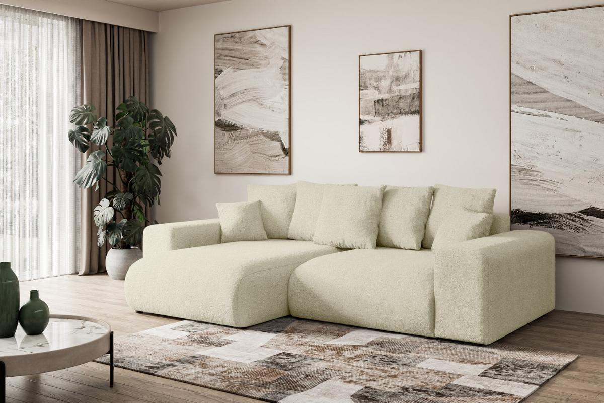 ECKSOFA Ottomane links ESKAR-L 266x176x72 Creme Bouclé - Creme/Haselnussfarben, Holzwerkstoff/Kunststoff (266/176cm) - ALTDECOR