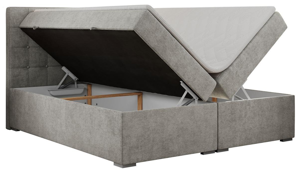 BOXBETT CARMEN 160/200 Hellgrau Struktur - H4 - Hellgrau, Holz/Textil (160/200cm) - MKS