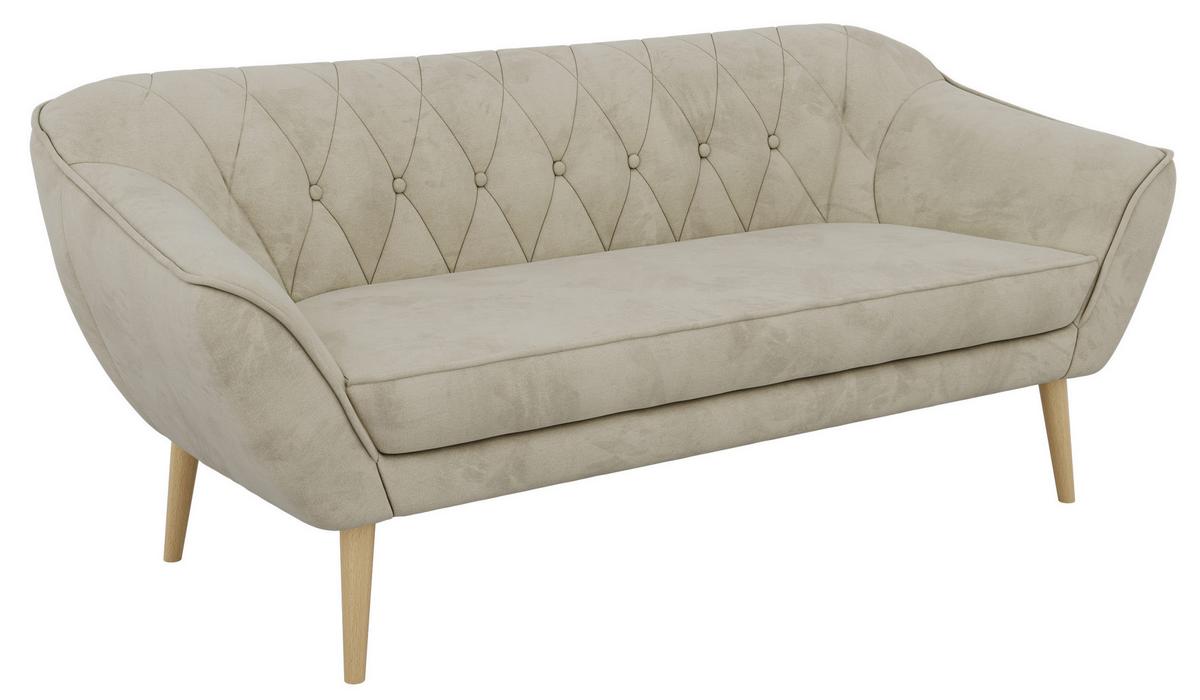 3-SITZER-SOFA PIRS - Beige Velvet - Holzbeine - Beige/Buchefarben, Holzwerkstoff/Textil (180/75/74cm) - MKS