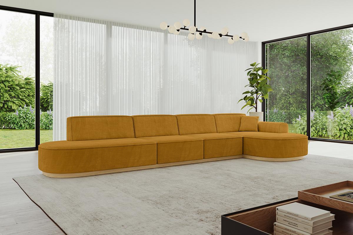 ECKSOFA Ottomane Rechts MARI-L3-v2 - 413x171x83 cm Senfgelb Cord - Gelb, Holzwerkstoff/Textil (171/413cm) - ALTDECOR