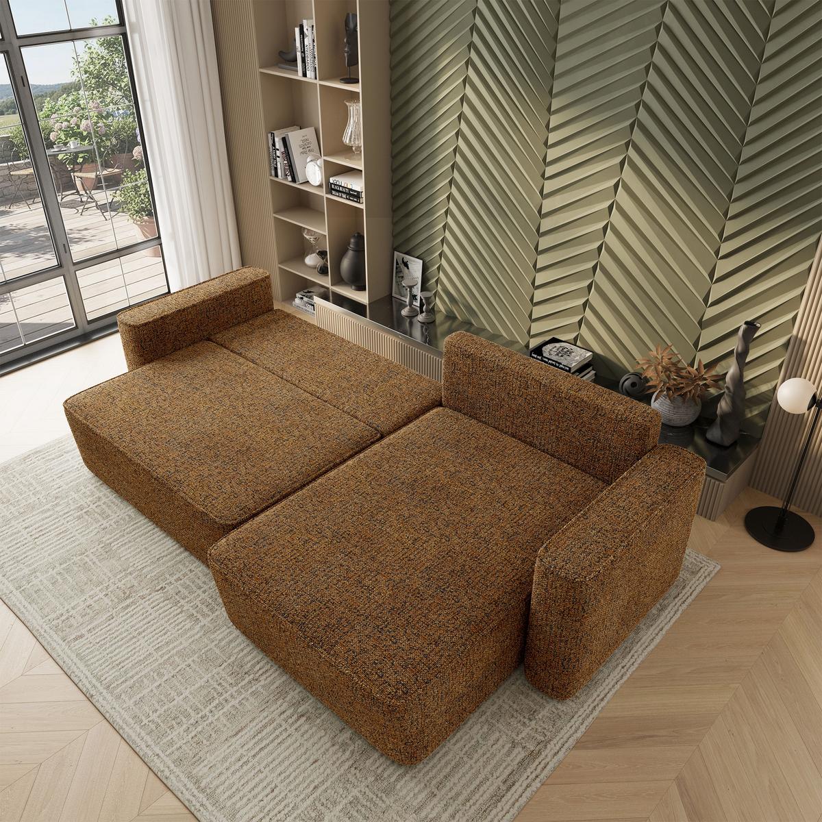 ECKSOFA BELARO BL Braun Chenille mit Schlaffunktion - Braun, Holz/Textil (280/162cm) - MASSENO