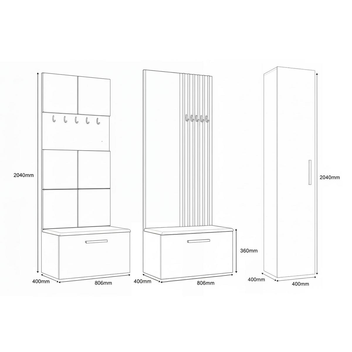 GARDEROBENSCHRANK MODULO 201,2/204/40 cm Modern Garderobe-Set Eiche Artisan - Schwarz/Eiche Artisan, Holzwerkstoff (201.2/204/40cm) - MASSENO