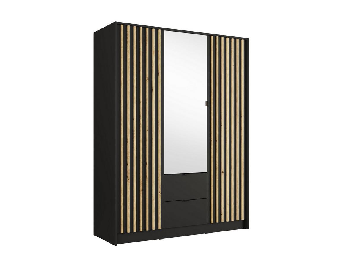 DREHTÜRENSCHRANK SATREN 150,8/200,5/54,5cm 3-türig mit Spiegel Schwarz - Schwarz/Eiche Artisan, Holzwerkstoff (150.8/200.5/54.5cm) - MASSENO