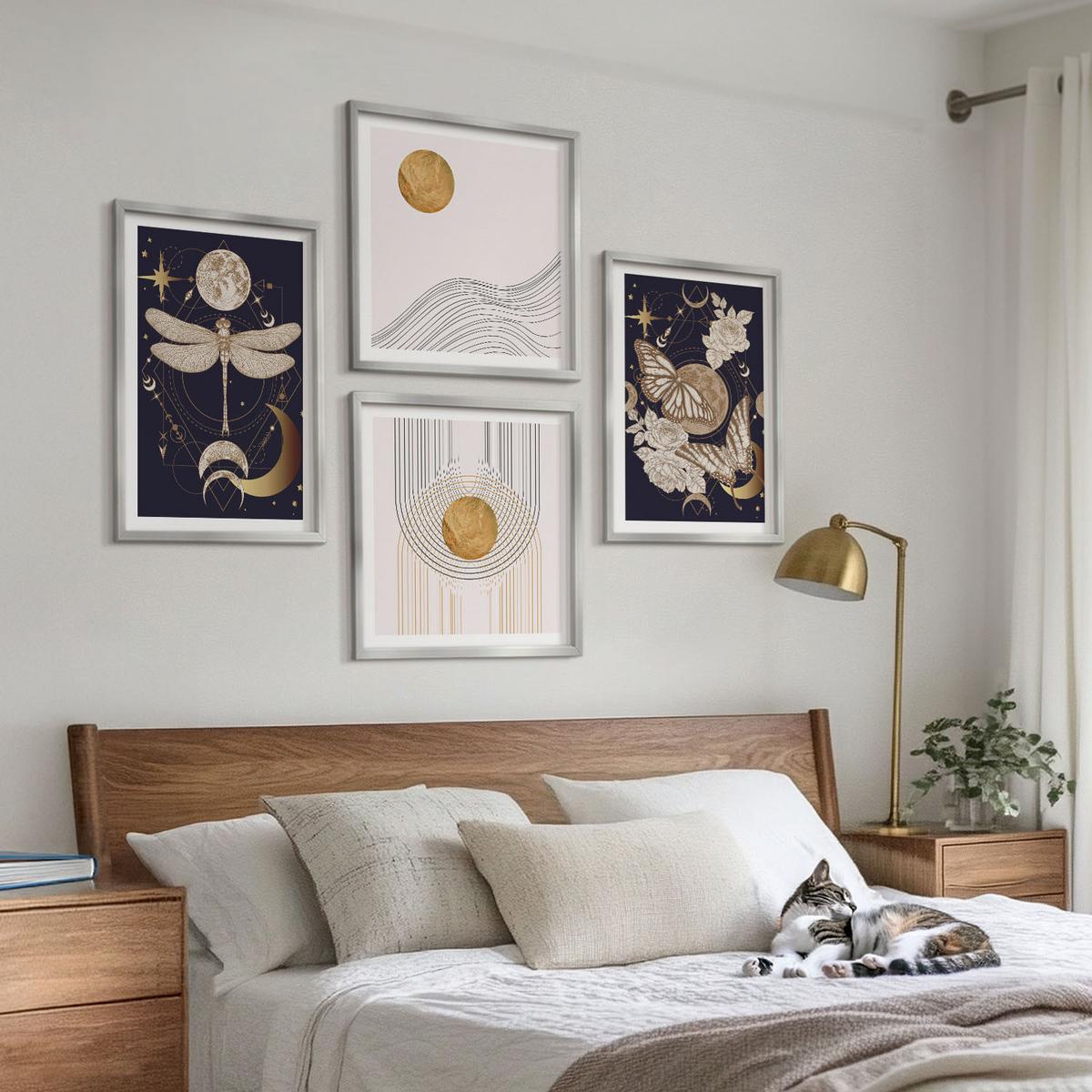 BILDER SET 4er Set - 50x50 cm & 40x60 cm Silberner Rahmen - Naturmotive mit dem Mond - Silberfarben, Kunststoff (50/50cm) - TULUP
