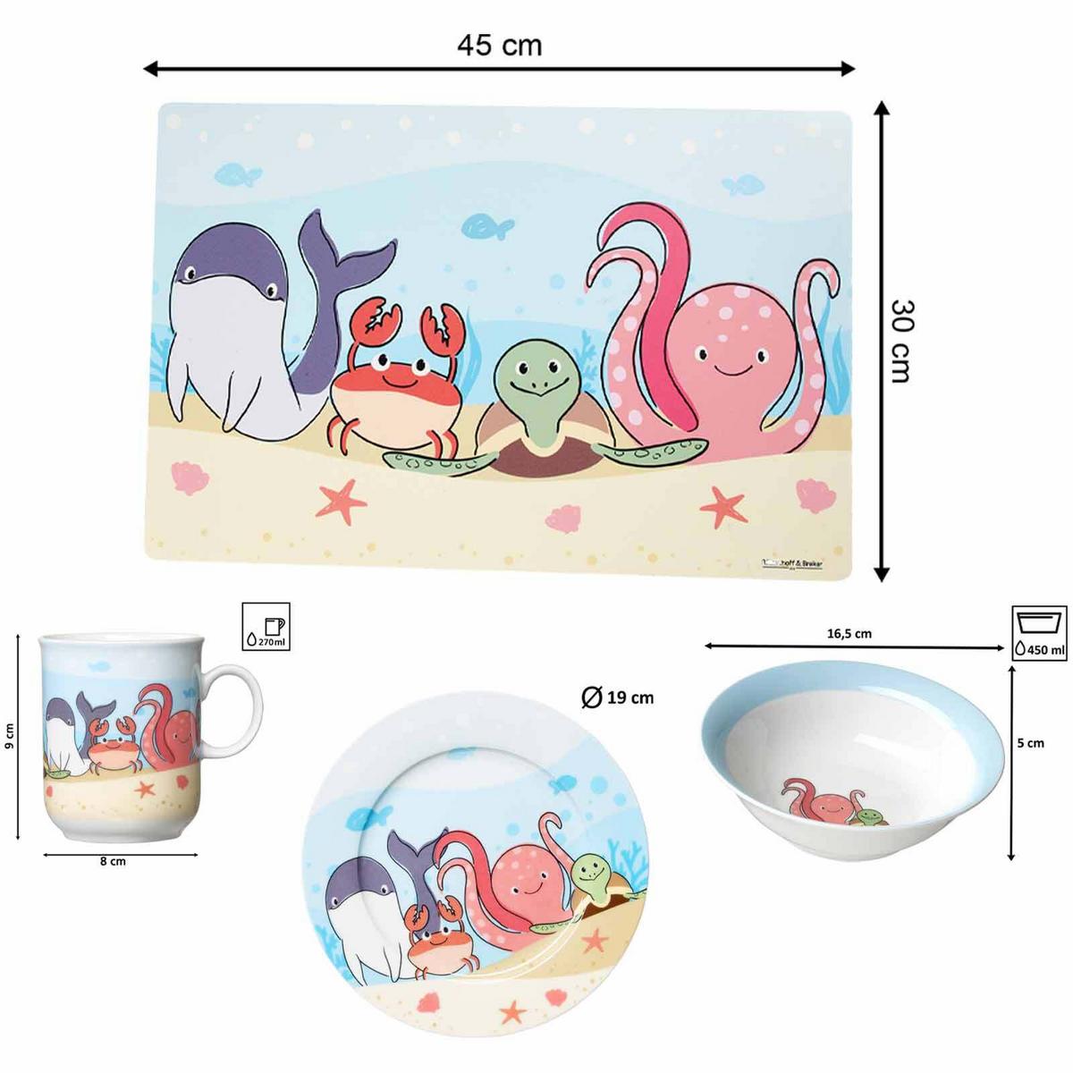 KINDERGESCHIRR MIT PLATZSET Unterwasserwelt bunt - Multicolor, Keramik (2/2/2cm) - Ritzenhoff Breker