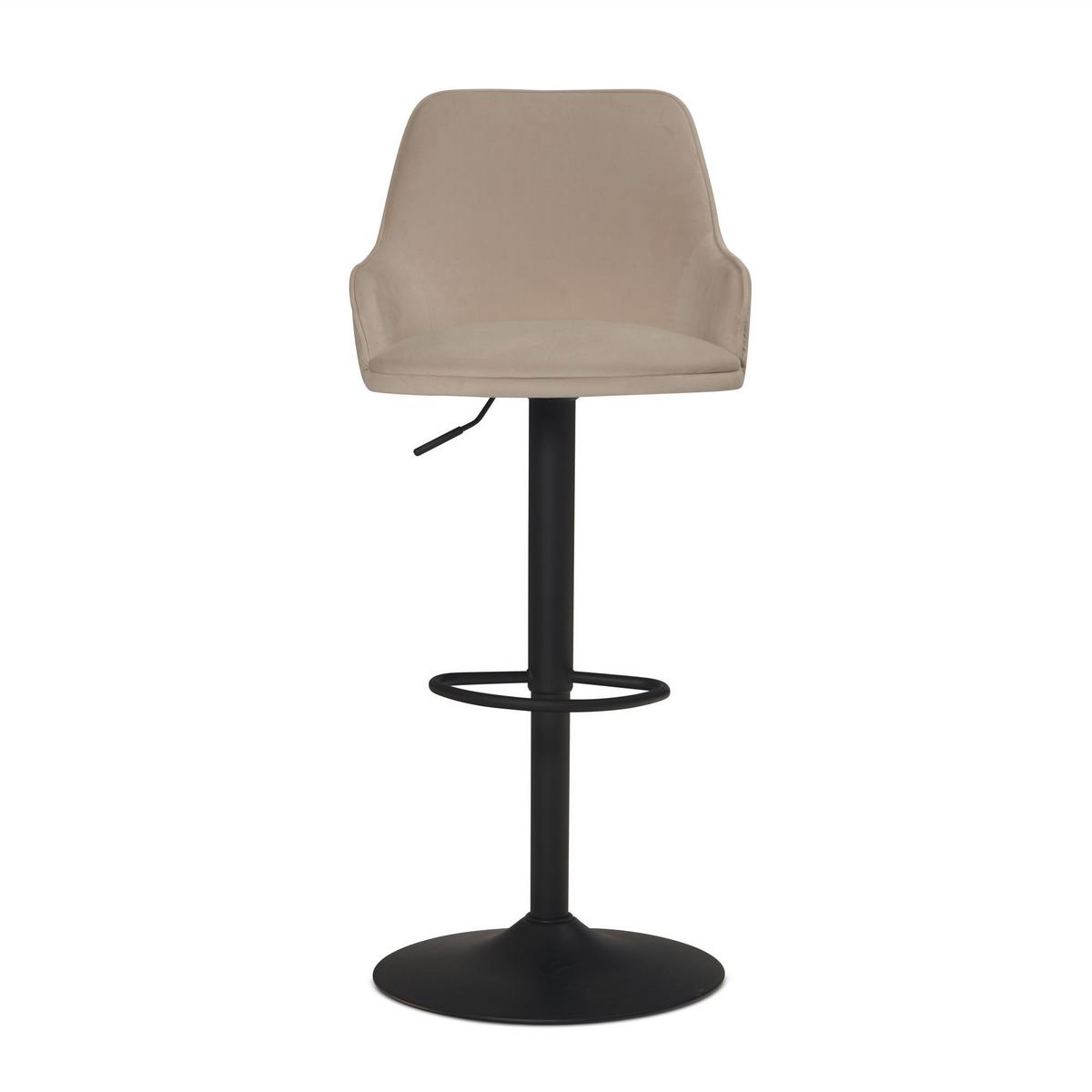 BARHOCKER Samt Lehne Höhenverstellbar Trompetenfuß Armlehne Gepolstert, Beige 45x45x106 cm - Beige/Schwarz, Textil/Metall (45/106/45cm) - KADIMA DESIGN