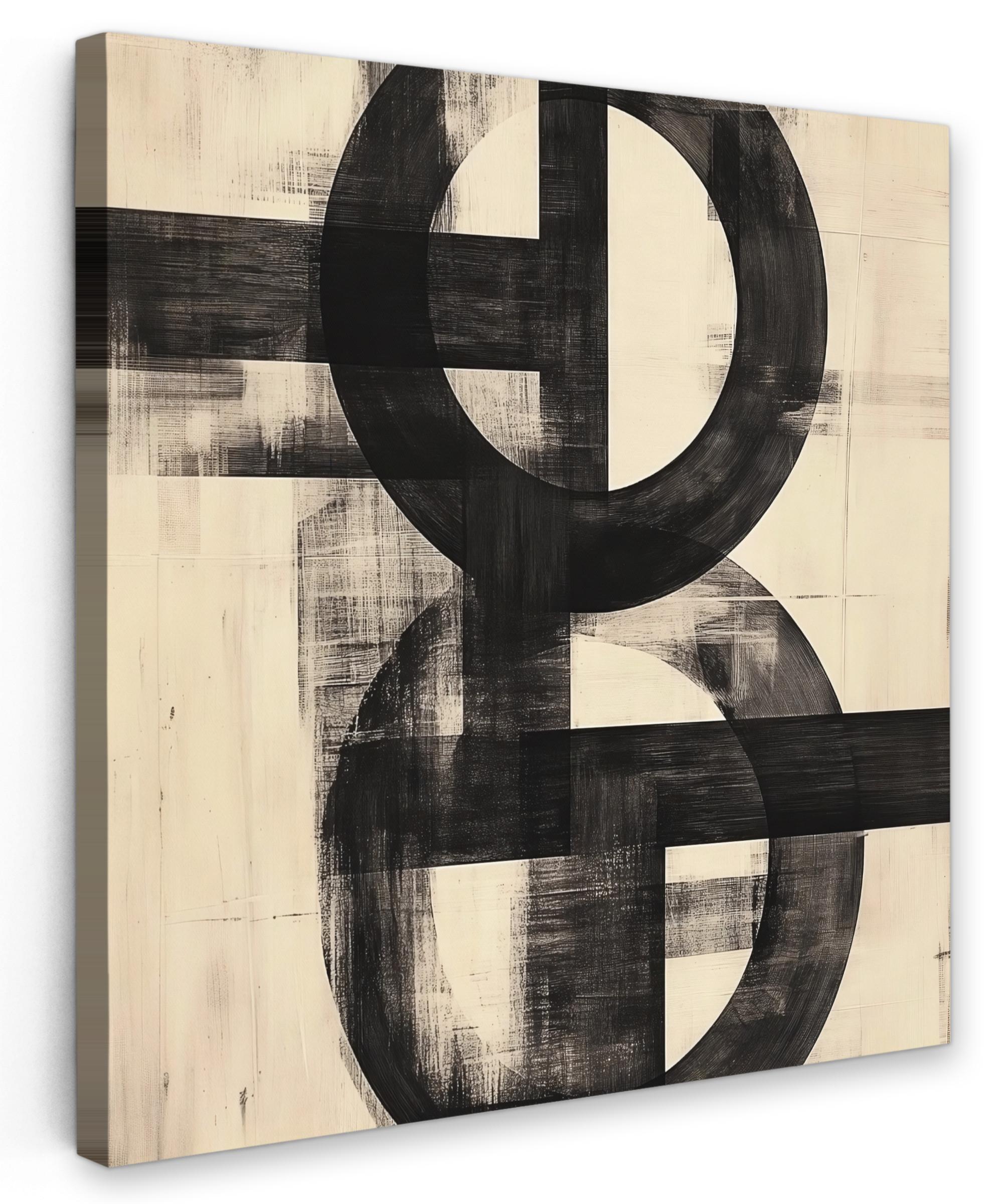LEINWANDBILD Kreise - Balken - Schwarz - Abstrakt Wandbild Wohnzimmer 50x50 cm - Schwarz, Textil (50/50cm) - MuchoWow