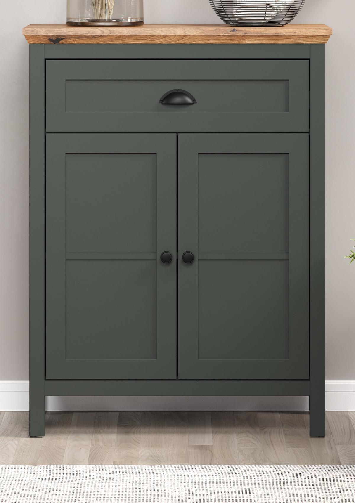 FLURKOMMODE grün, Evoke Eiche 77 x 102 cm, Schuhkommode im Landhaus-Stil - Eichefarben/Schwarz, Holzwerkstoff/Kunststoff (77/102/39cm) - Top.Furn