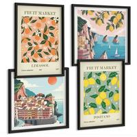 BILDER SET 4er Set - 50x50 cm & 40x60 cm Schwarzer Rahmen - Zitrusfrüchte der italienischen Tropen - Schwarz, Kunststoff (50/50cm) - TULUP
