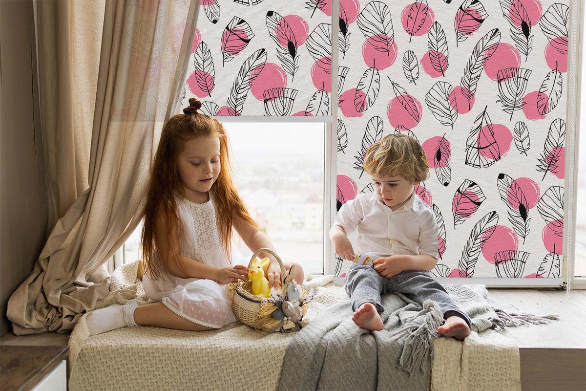 INNENROLLO - Fensterrollo - Rollo - 80x140 cm - Federn und rosa Punkte - Pink, Kunststoff (80/140/0.5cm) - TULUP