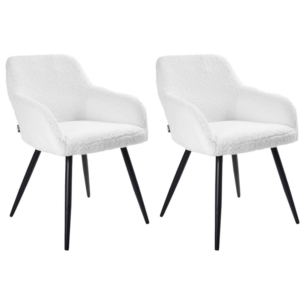 ESSZIMMERSTUHL 2er-Set Bouclé Cremeweiß Casmalia - Weiß, Textil (60/80/66cm) - Beliani