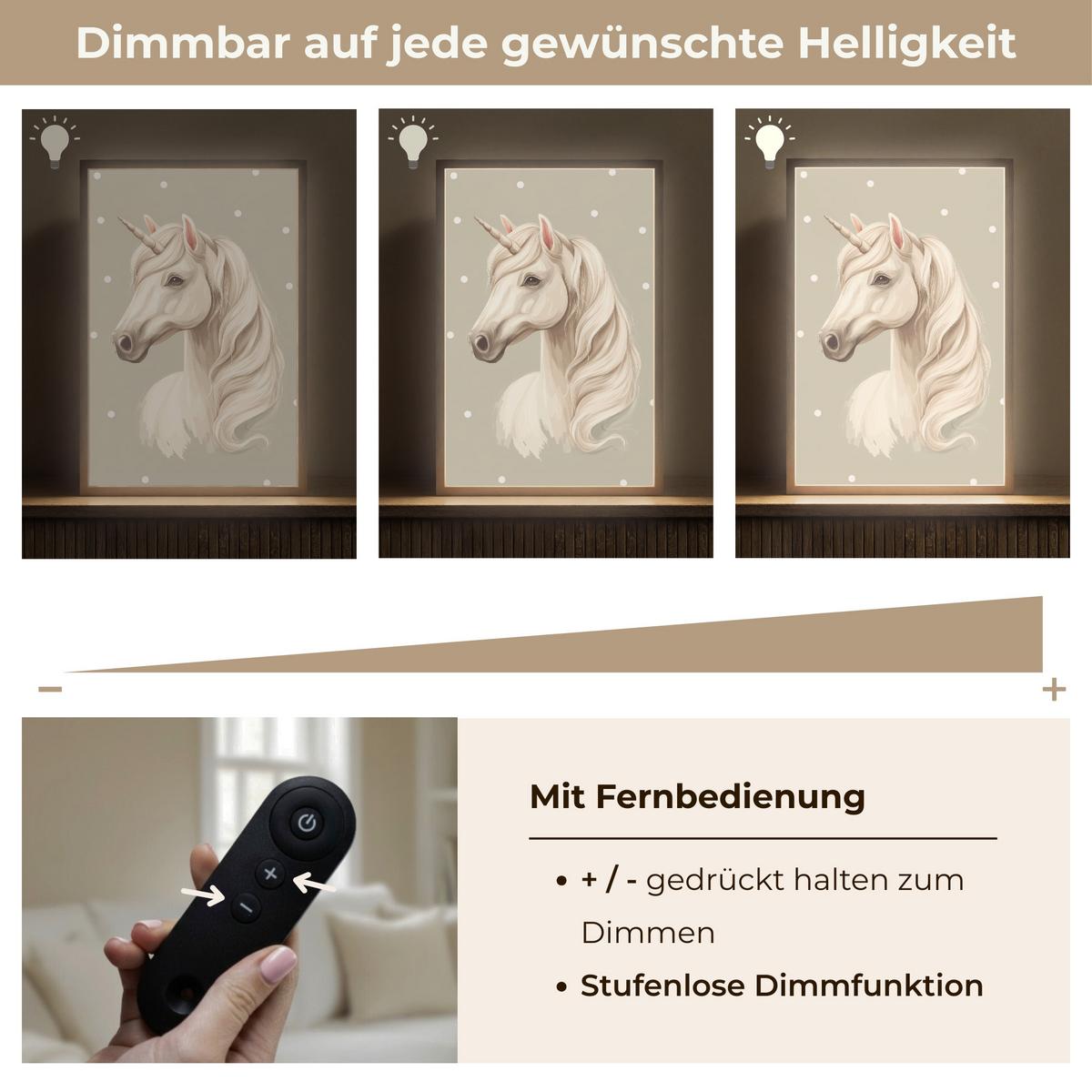 NACHTTISCHLAMPE MIT AKKU Einhorn - Weiß - Punkte 40x60 cm - Taupe, Holzwerkstoff (8/40/60cm) - OnlyWow