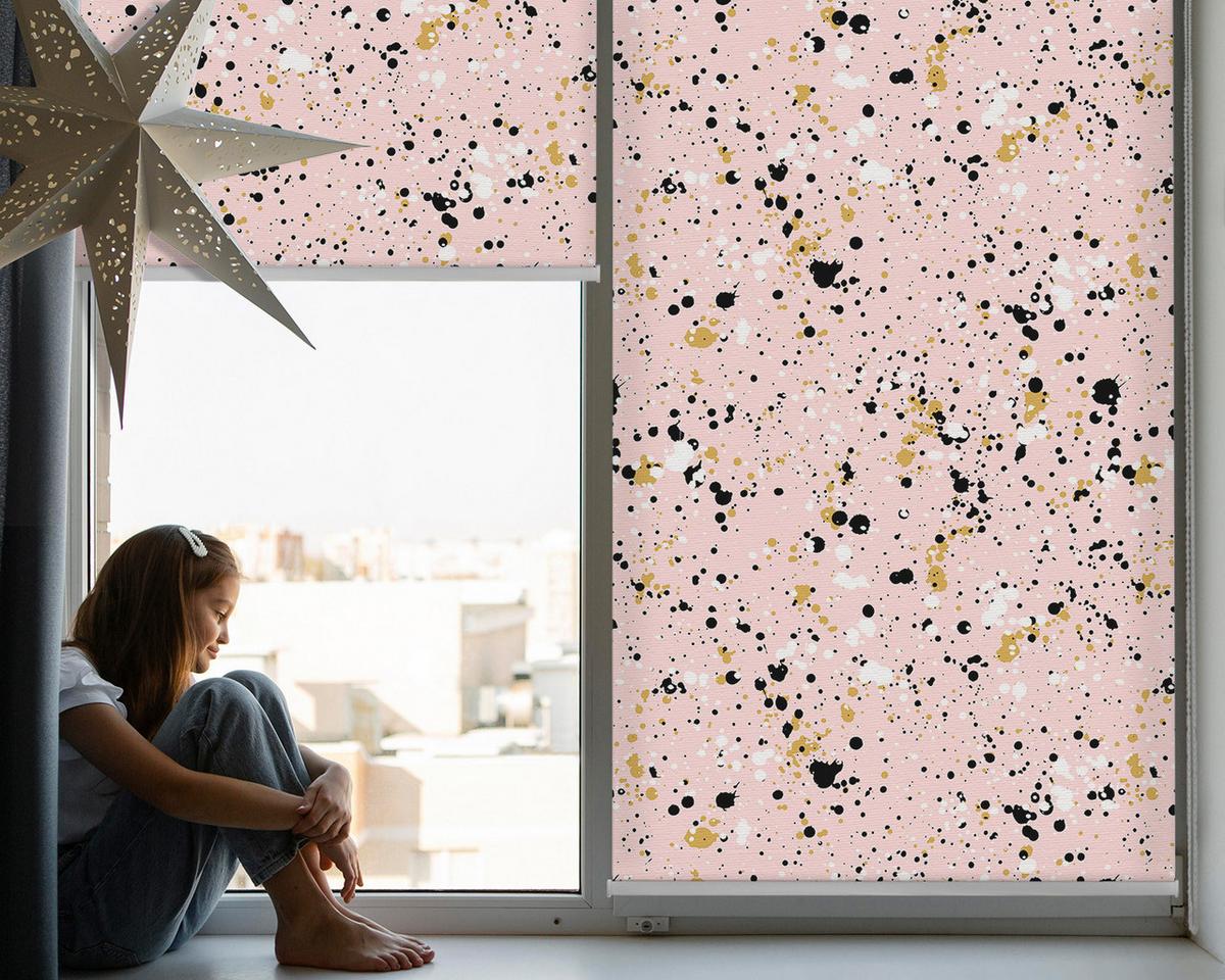 INNENROLLO - Fensterrollo - Rollo - 60x40 cm - Farbflecken auf rosa Hintergrund - Schwarz, Kunststoff (60/140/0.5cm) - TULUP