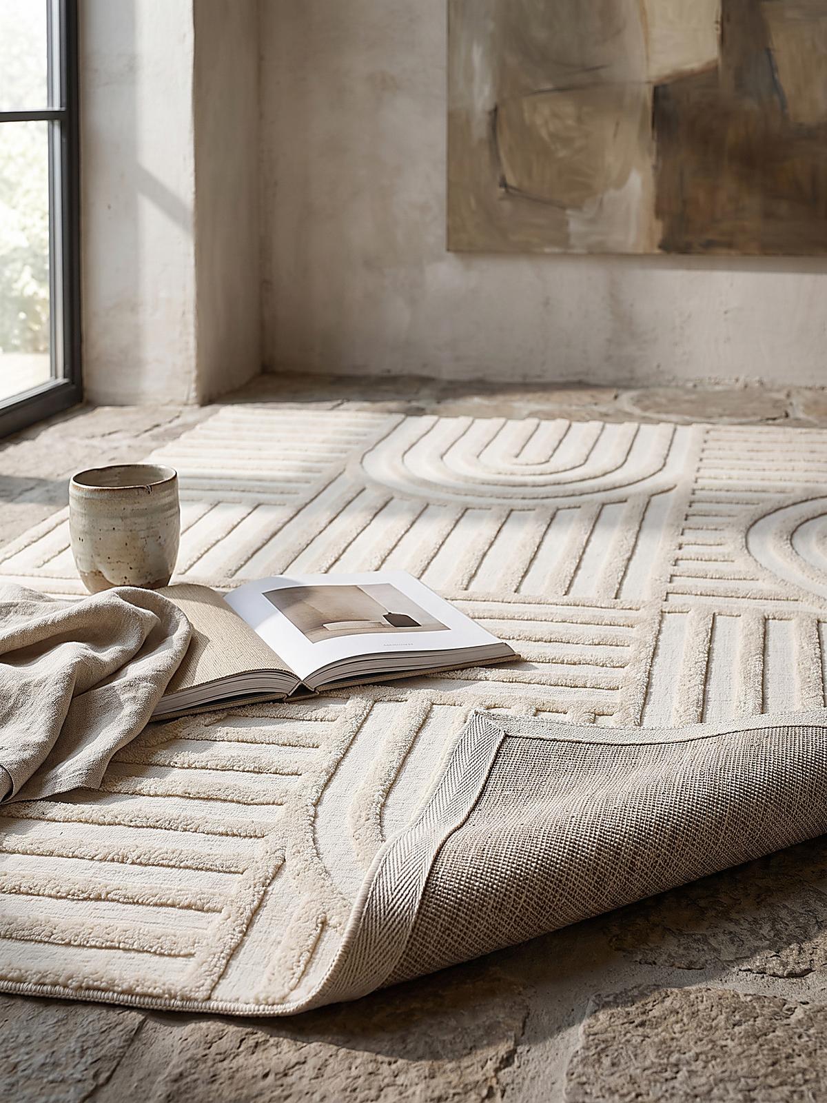 HOCHFLORTEPPICH ENRICK, Bogen-Relief, Creme, 200 x 300 cm - Beige, Textil (200/300cm) - KADIMA DESIGN