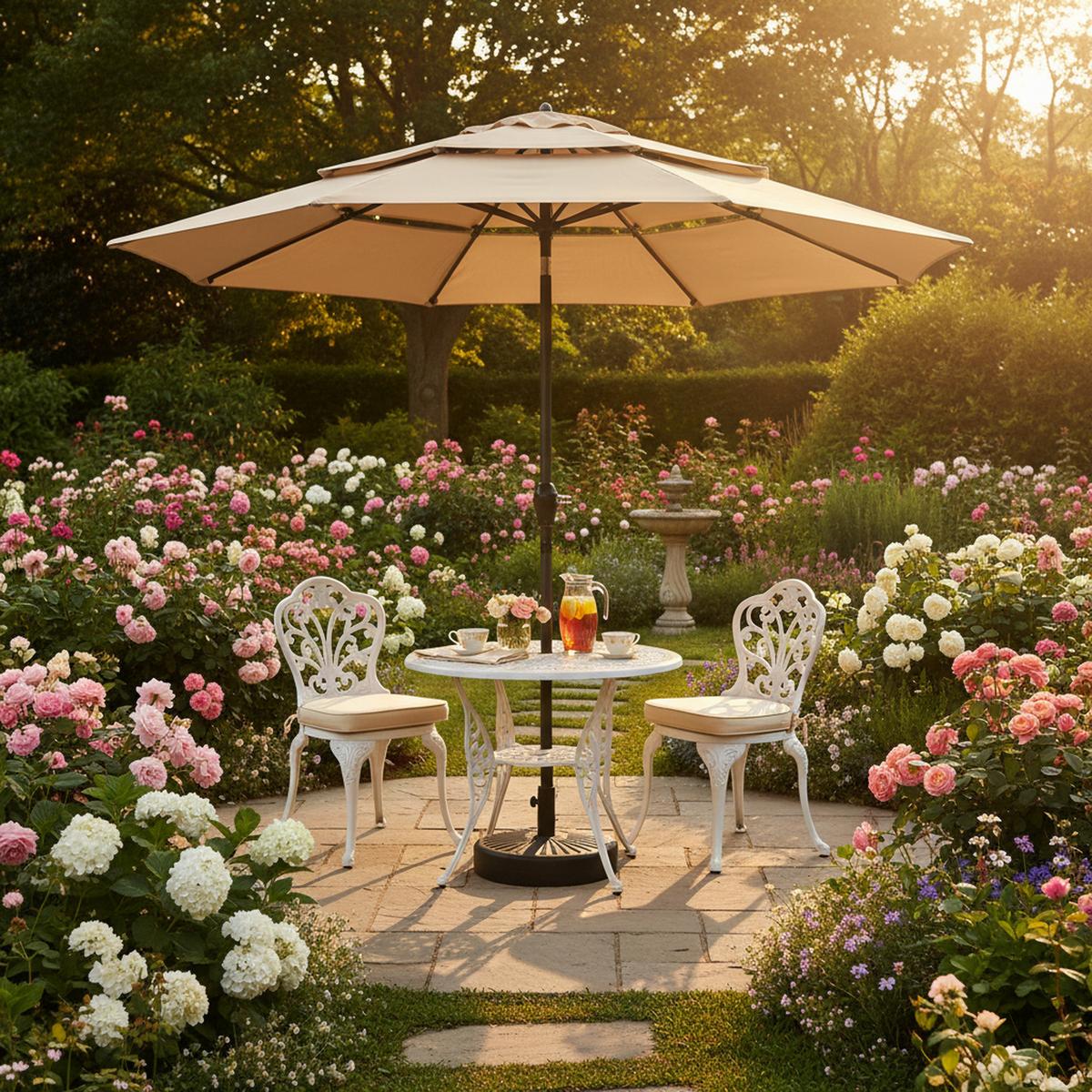 SONNENSCHIRM 294 cm Khaki Stahl Doppelseitiger Gartenschirm mit Kurbel für Terrasse & Pool - Sandfarben, Metall (294/294cm) - Urban Meuble