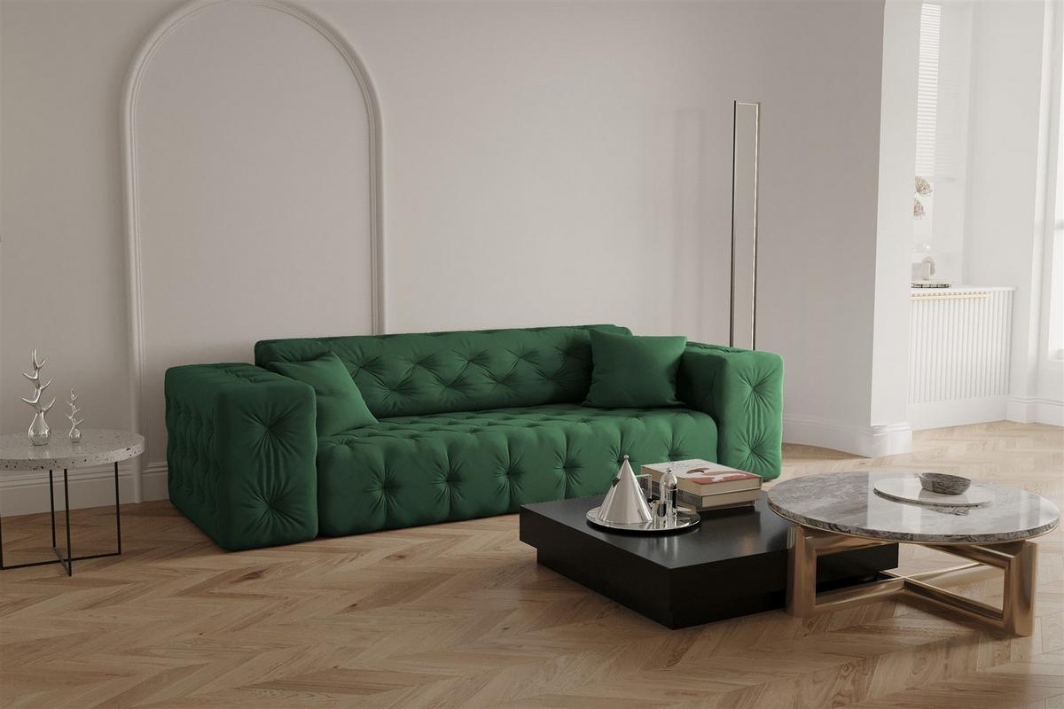 SOFASET Chantal - Grün, Holzwerkstoff/Textil (251/78/96cm) - Fun Möbel