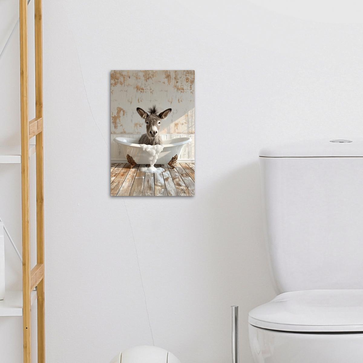 LEINWANDBILD Esel - Tiere - Badewanne - Schaumstoff Deko Wohnzimmer 20x30 cm - Weiß, Textil (20/30cm) - MuchoWow