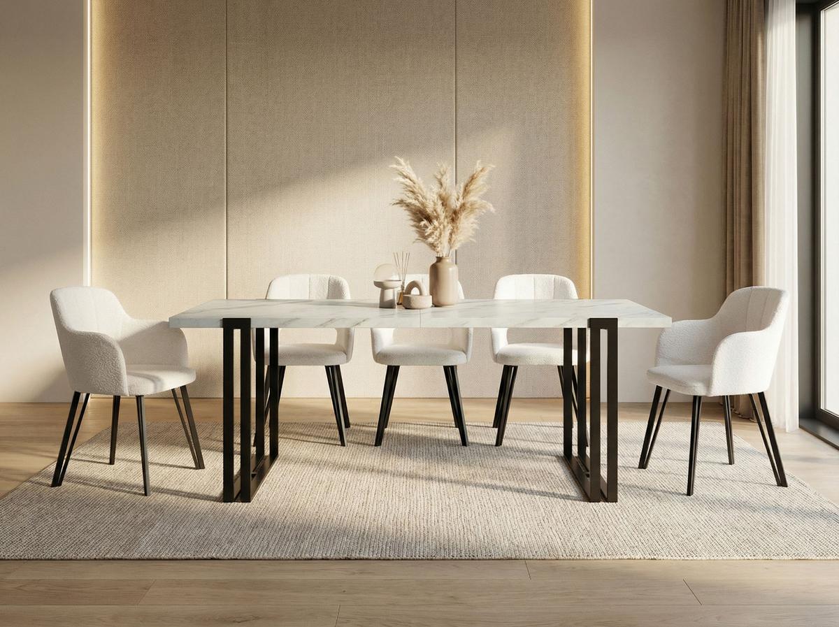 ESSTISCH Marco rechteckig ausziehbar, Marmor Weiß 140-240/80/76 cm - Ecru/Schwarz, Holzwerkstoff/Metall (80/240/76cm) - WFL GROUP