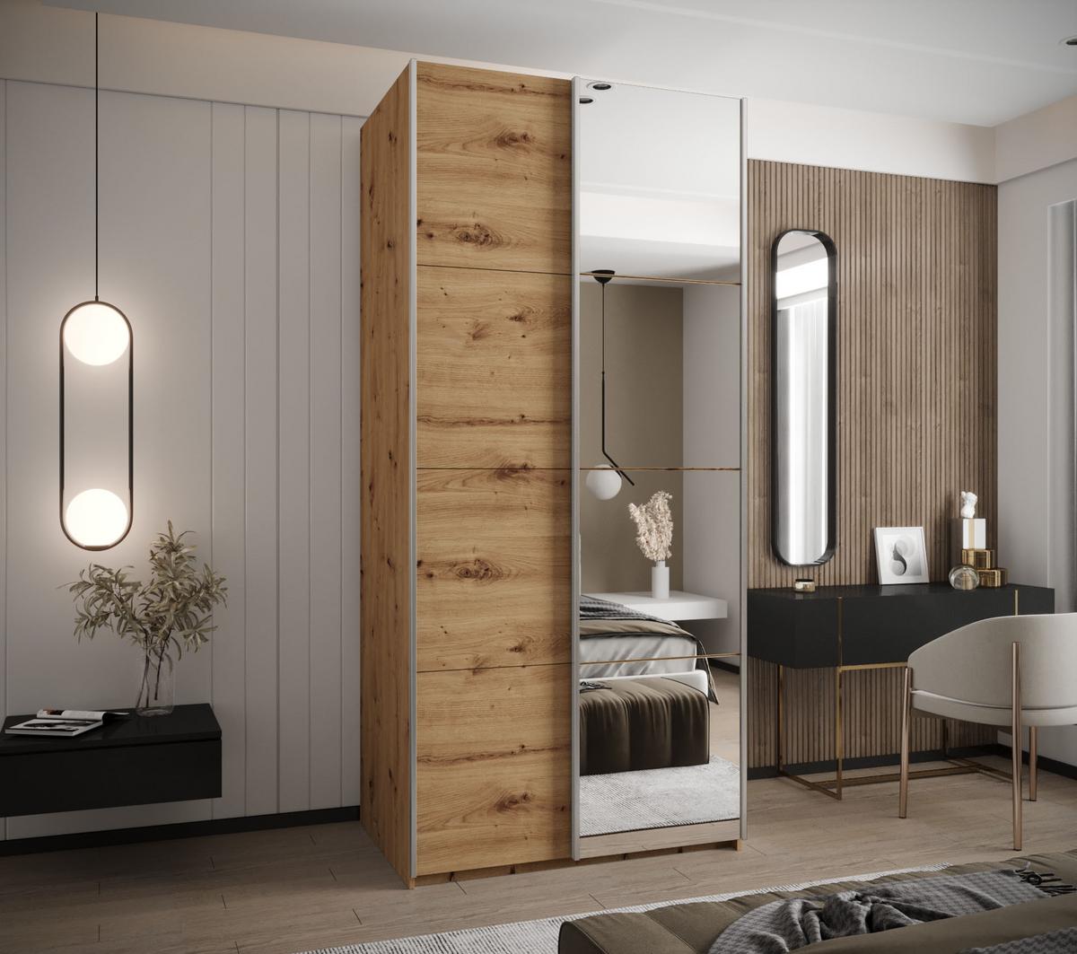 SCHWEBETÜRENSCHRANK 245,5/120/64 2-türig - Silberfarben/Eiche Artisan, Holz/Metall (120/245/64cm) - Abiks Möbel