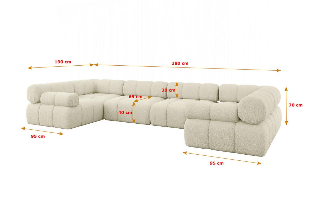 WOHNLANDSCHAFT modulares Sofa Birno-U2 - 380x190x70 cm Beige Bouclé - Beige, Holzwerkstoff/Textil (380/70/190cm) - ALTDECOR