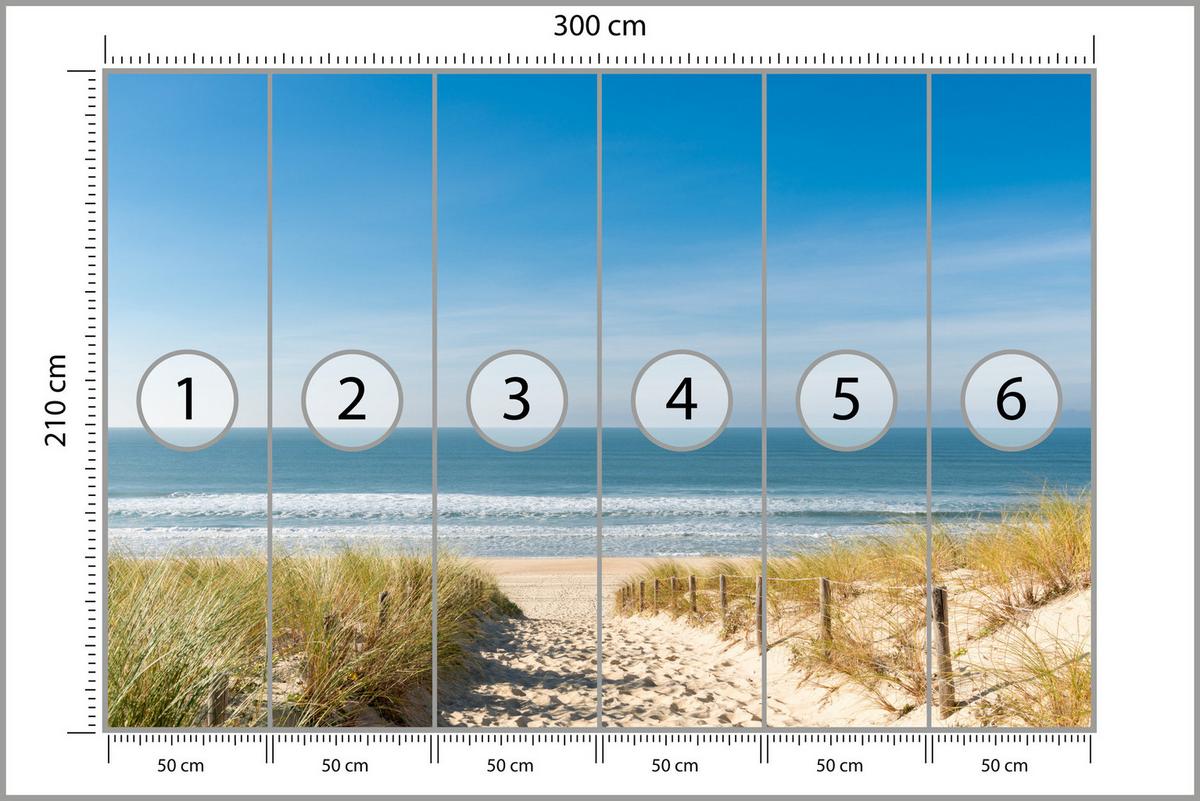 FOTOTAPETE Strand Meer Landschaft 3D 300x210 - Blau/Beige, Papier (300/210cm) - Muralo