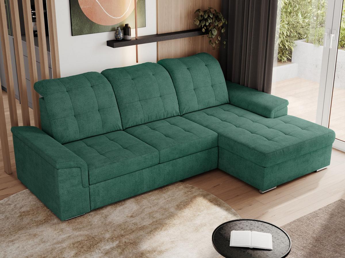 ECKSOFA MADRITO L - Grün Struktur - Rechts - Silberfarben/Grün, Textil/Metall (256/160cm)
