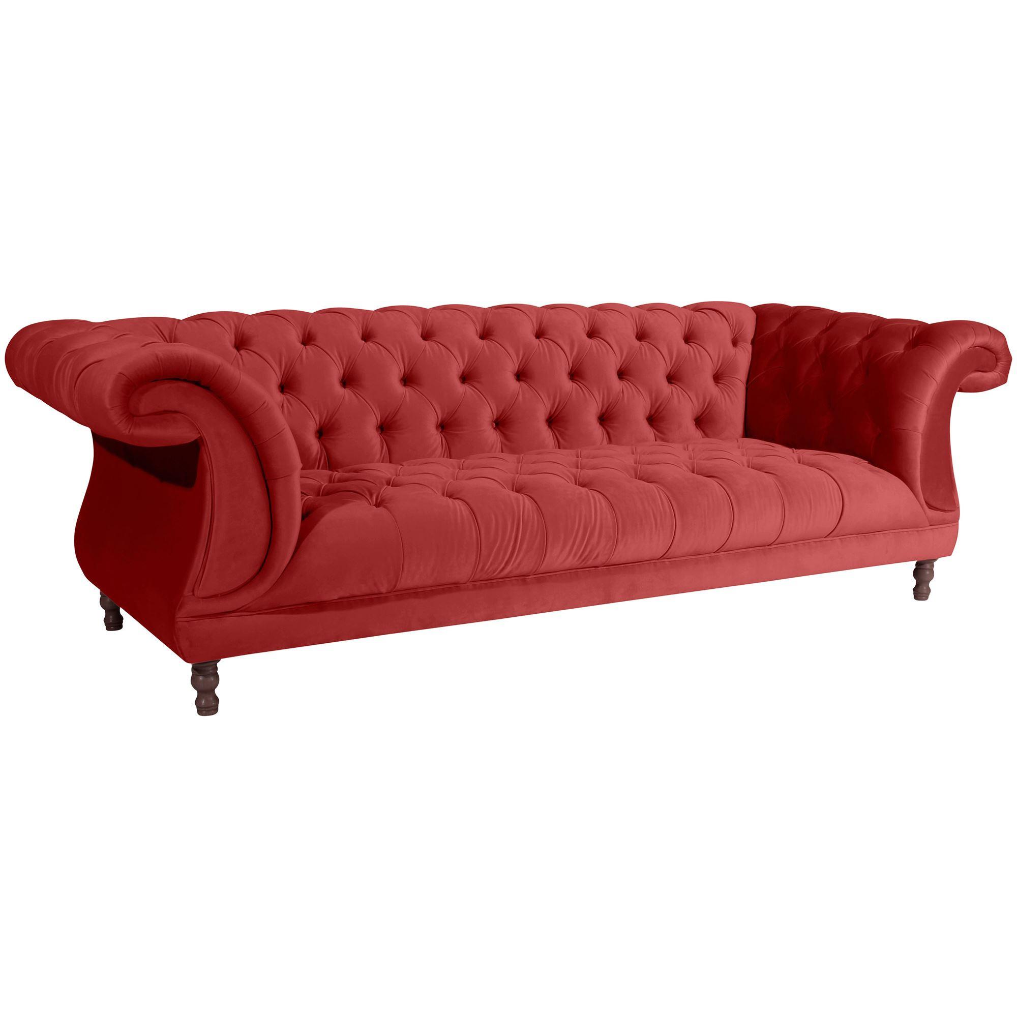 CHESTERFIELD Sofa 3-Sitzer Kaylin Samtvelours ziegel - Dunkelrot, Kunststoff (253/80/100cm) - 58aufmkessel