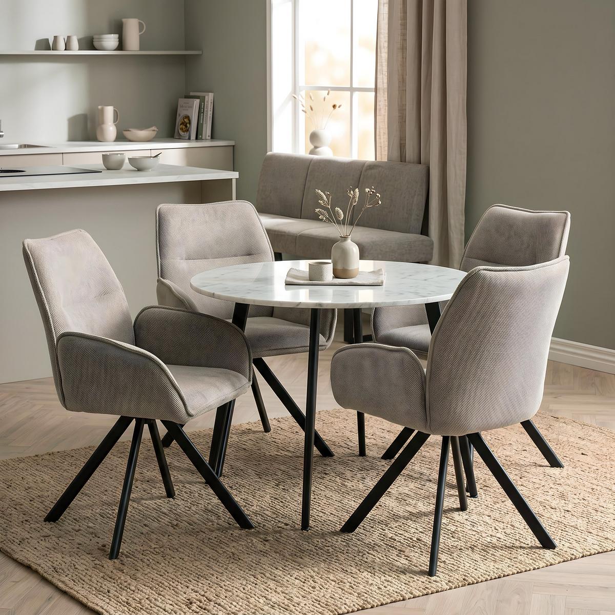 DREHSTUHL Zerra im Geflechtstoff mit Metallbeinen, Beige - Beige/Schwarz, Metall (55/87/46cm) - Beautysofa