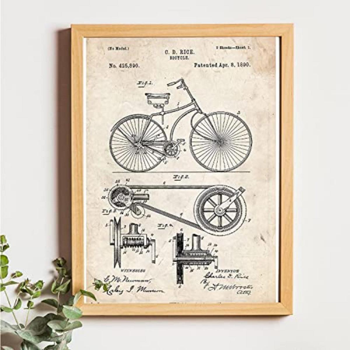 POSTER Set mit 4 Jahrgang Fahrrad Patent A4 Rahmenlos - Klar, Papier (29.7/3cm) - Nacnic