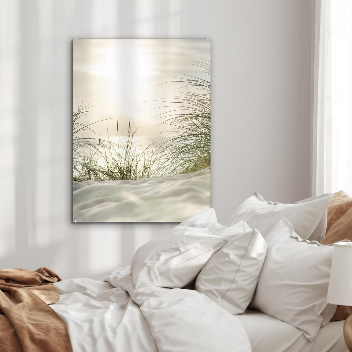 ACRYLGLASBILD Dünen mit Strandhafer in der Sonne des Nationalparks Schleswig-Holsteinisches Wattenmeer 60x80 cm - Creme, Glas (60/80cm) - MuchoWow