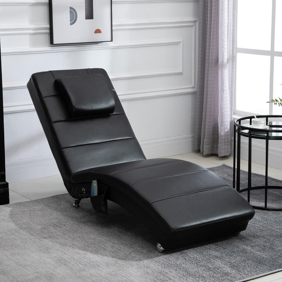 RELAXLIEGE mit Massagefunktion Loungesessel Chaiselongue Zero-G Design Schwarz - Schwarz, Leder (163/87/58cm) - HOMCOM