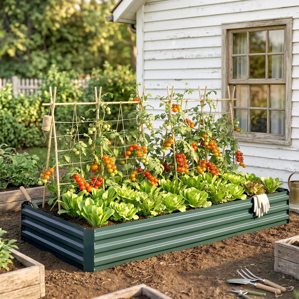 HOCHBEET aus Stahl, Pflanzkasten, Blumenkasten, Gemüsebeet für Balkon, Terrasse, Grün - Grün, Metall (90.5/30/241cm) - Outsunny