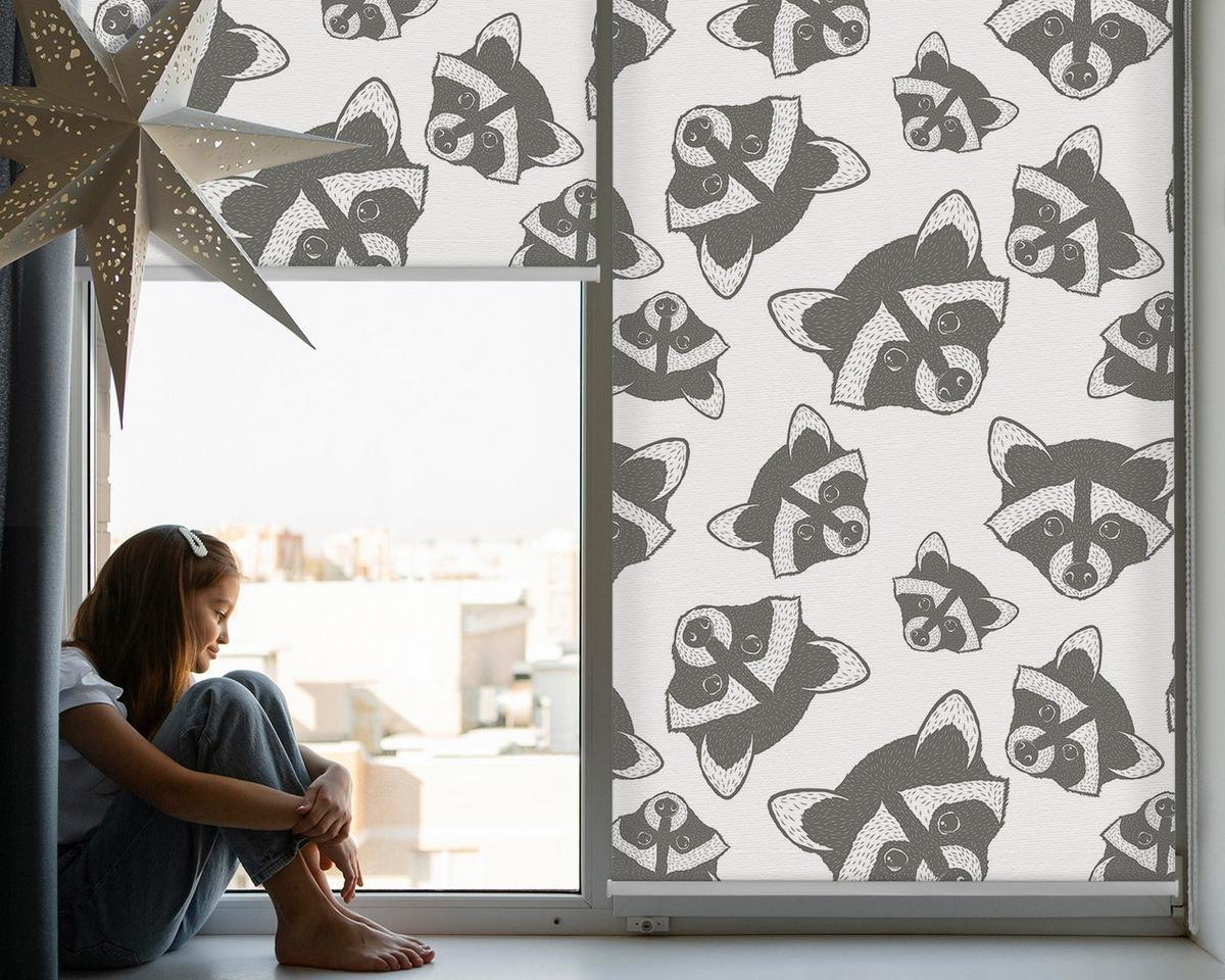 INNENROLLO - Fensterrollo - Rollo - 150x140 cm - Gezeichnete Waschbären - Schwarz, Kunststoff (150/140/0.5cm) - TULUP
