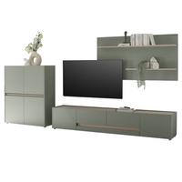 WOHNWAND 3-teilig Salbei grün, Barista Eiche 343 cm, Schrankwand in modernem Design - Salbeigrün/Eichefarben, Holzwerkstoff/Kunststoff (343/180/45cm) - Furn.Design
